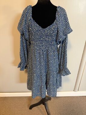 Blue Floral Smocked Dress | Size Large